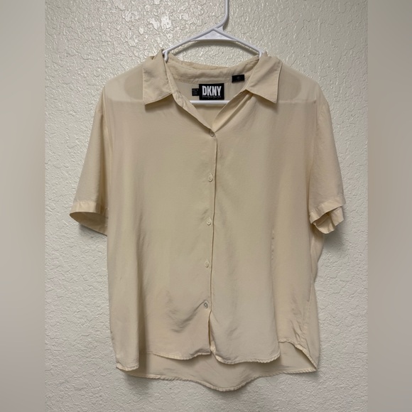 DKNY 100% Silk Ivory Button-Up Blouse *small flaw* - Picture 2 of 16